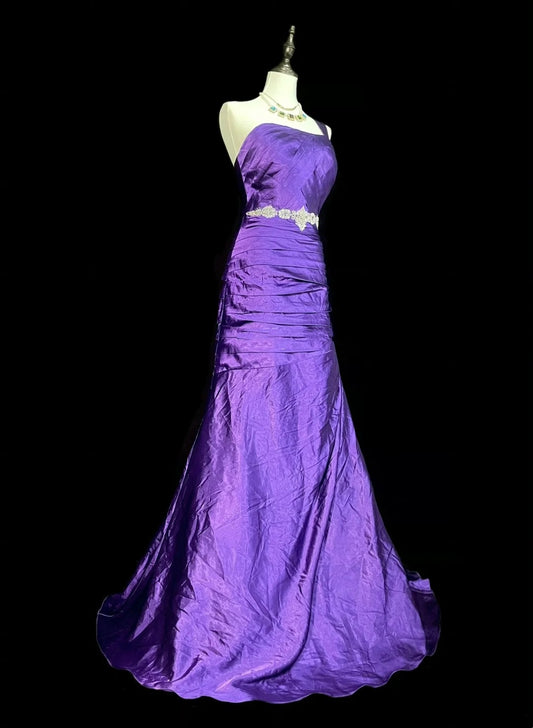 Vintage Mermaid One Shoulder Grape Satin 90s With Beaded Prom Dresses Long Formal Party Gown N1376