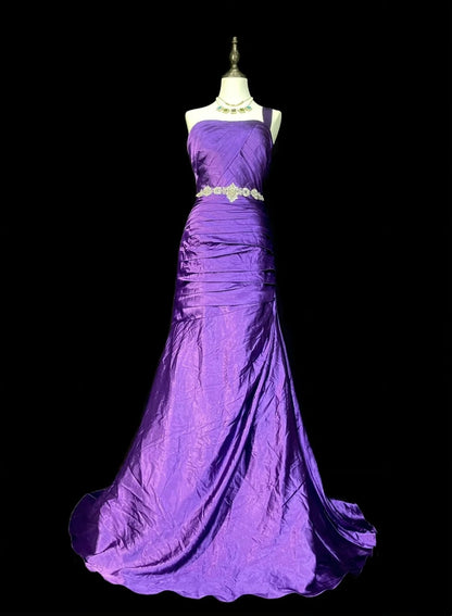 Vintage Mermaid One Shoulder Grape Satin 90s With Beaded Prom Dresses Long Formal Party Gown N1376