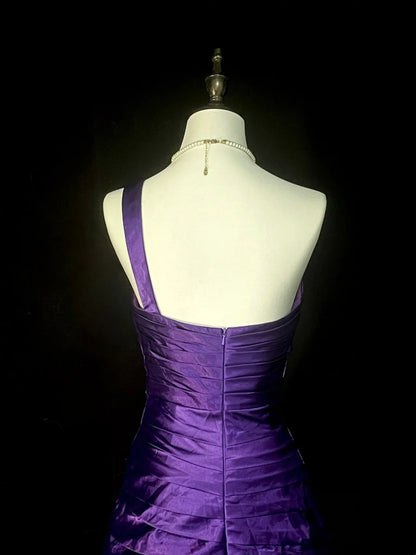 Vintage Mermaid One Shoulder Grape Satin 90s With Beaded Prom Dresses Long Formal Party Gown N1376
