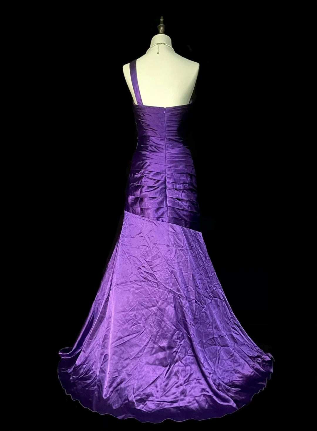 Vintage Mermaid One Shoulder Grape Satin 90s With Beaded Prom Dresses Long Formal Party Gown N1376