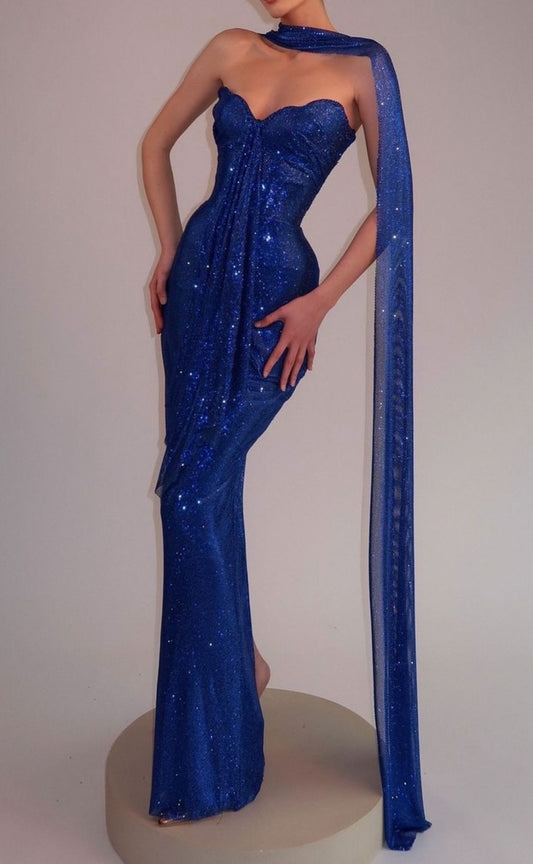Elegant Mermaid Sweetheart Royal Blue Sequined Women Party Dress Long Formal Prom Dresses 18th Birthday Gowns AB1300