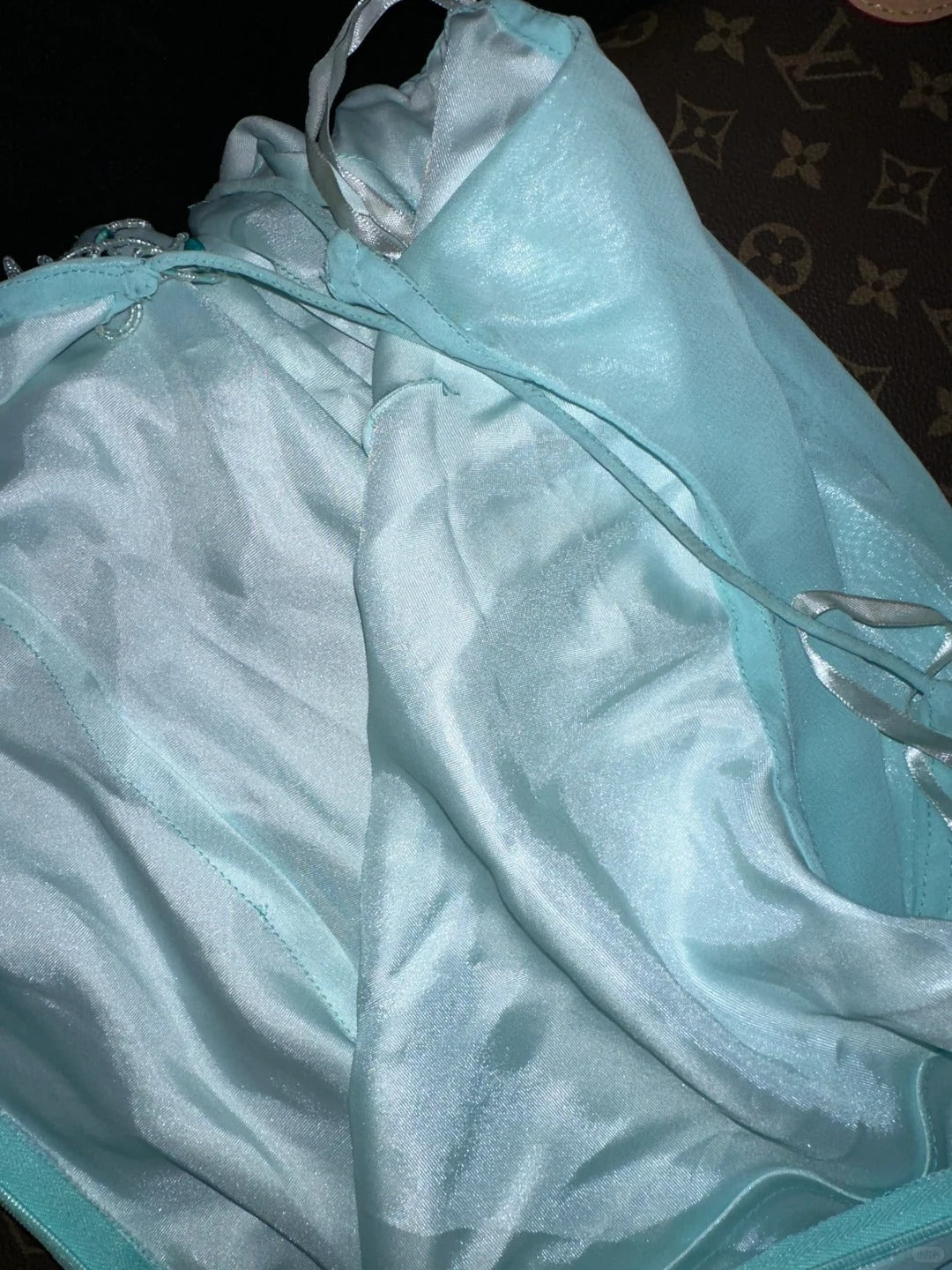 Dreamy Mermaid Spaghetti Straps Light Sky Blue Chiffon With Beading School Dances Prom Dresses 8th Grade Formal Outfits Evening Dress RB8397