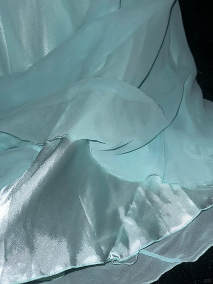 Dreamy Mermaid Spaghetti Straps Light Sky Blue Chiffon With Beading School Dances Prom Dresses 8th Grade Formal Outfits Evening Dress RB8397