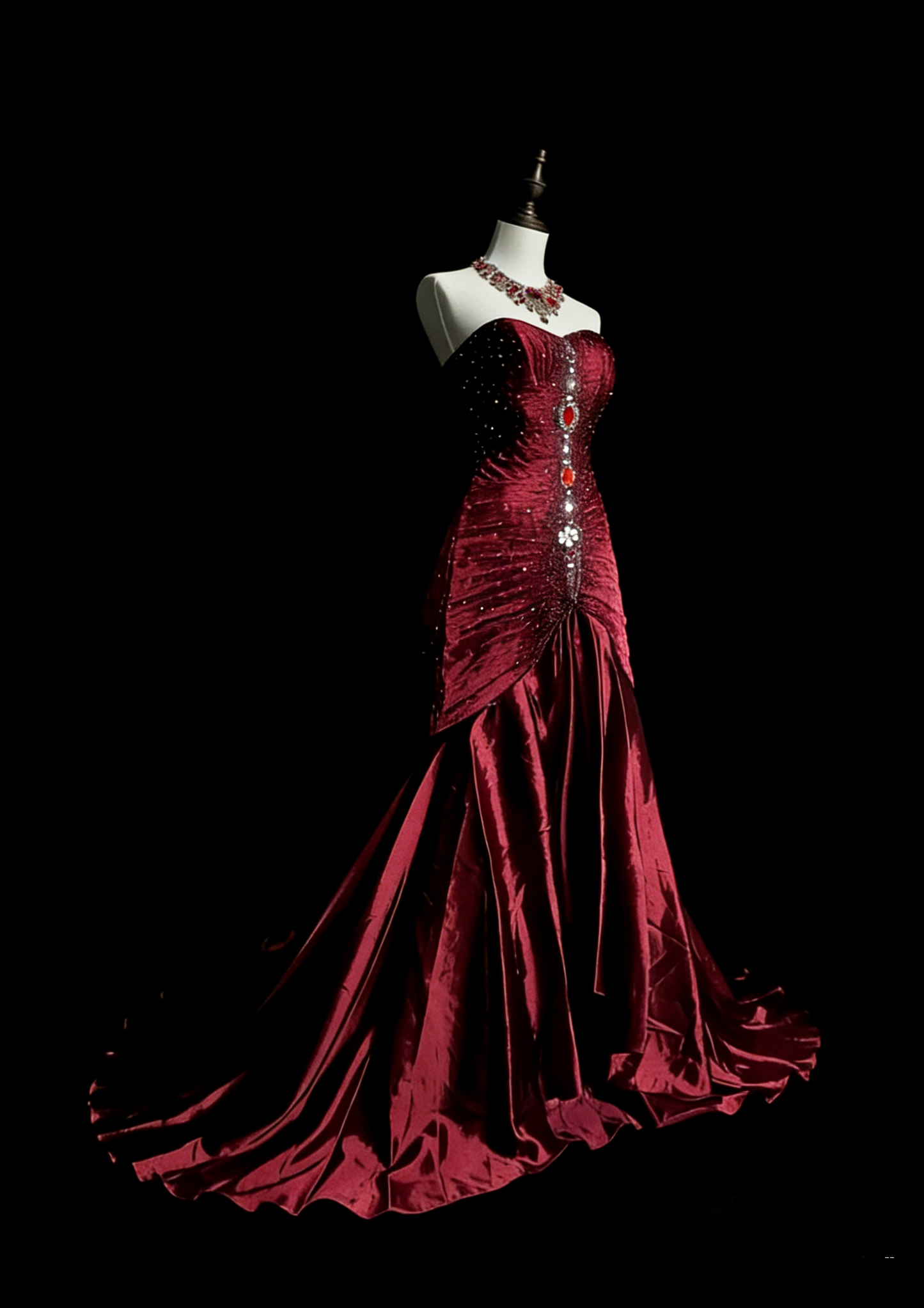 Retro Mermaid Sweetheart Wine Red Burgundy Satin With Beaded Sleeveless 70s Prom Dresses Long Formal Party Gowns N1493