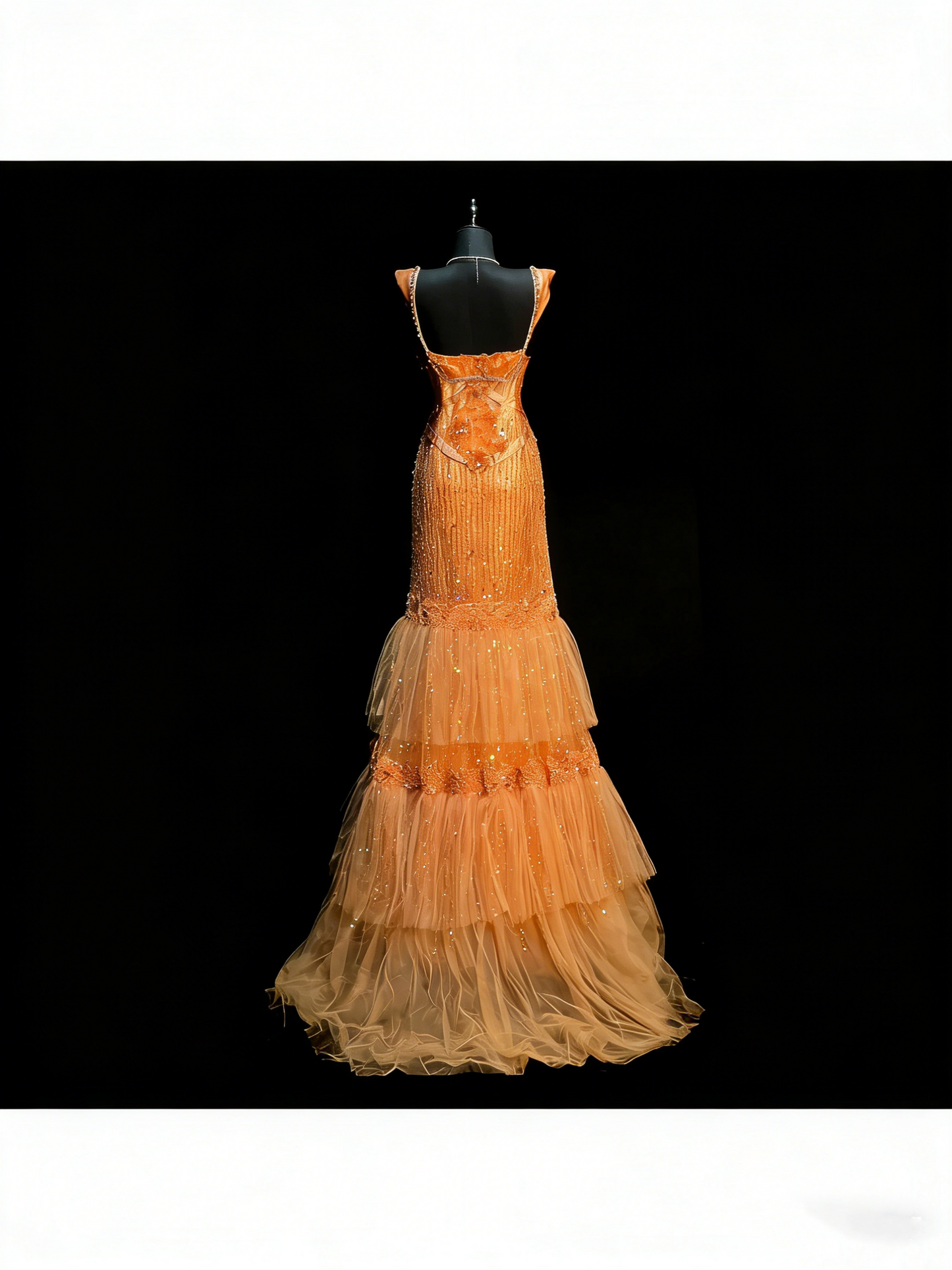 Modest Mermaid Sweetheart Orange Tulle With Layered College Formal Outfit Long Prom Graduation Dresses For Teens N1189