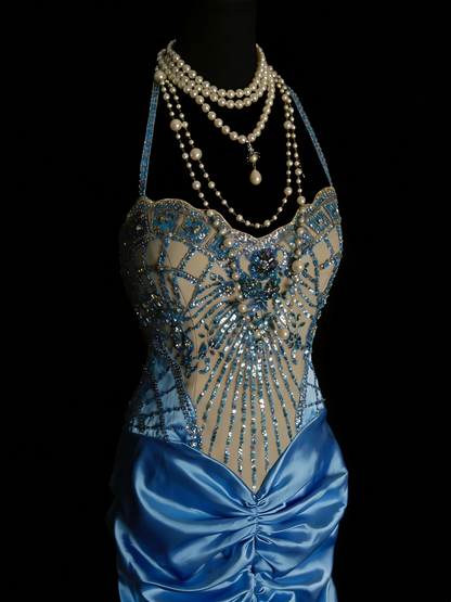 Vintage Prom Dresses Aesthetic 1960s Retro Halter Mermaid Beaded Long Party Dress N2144