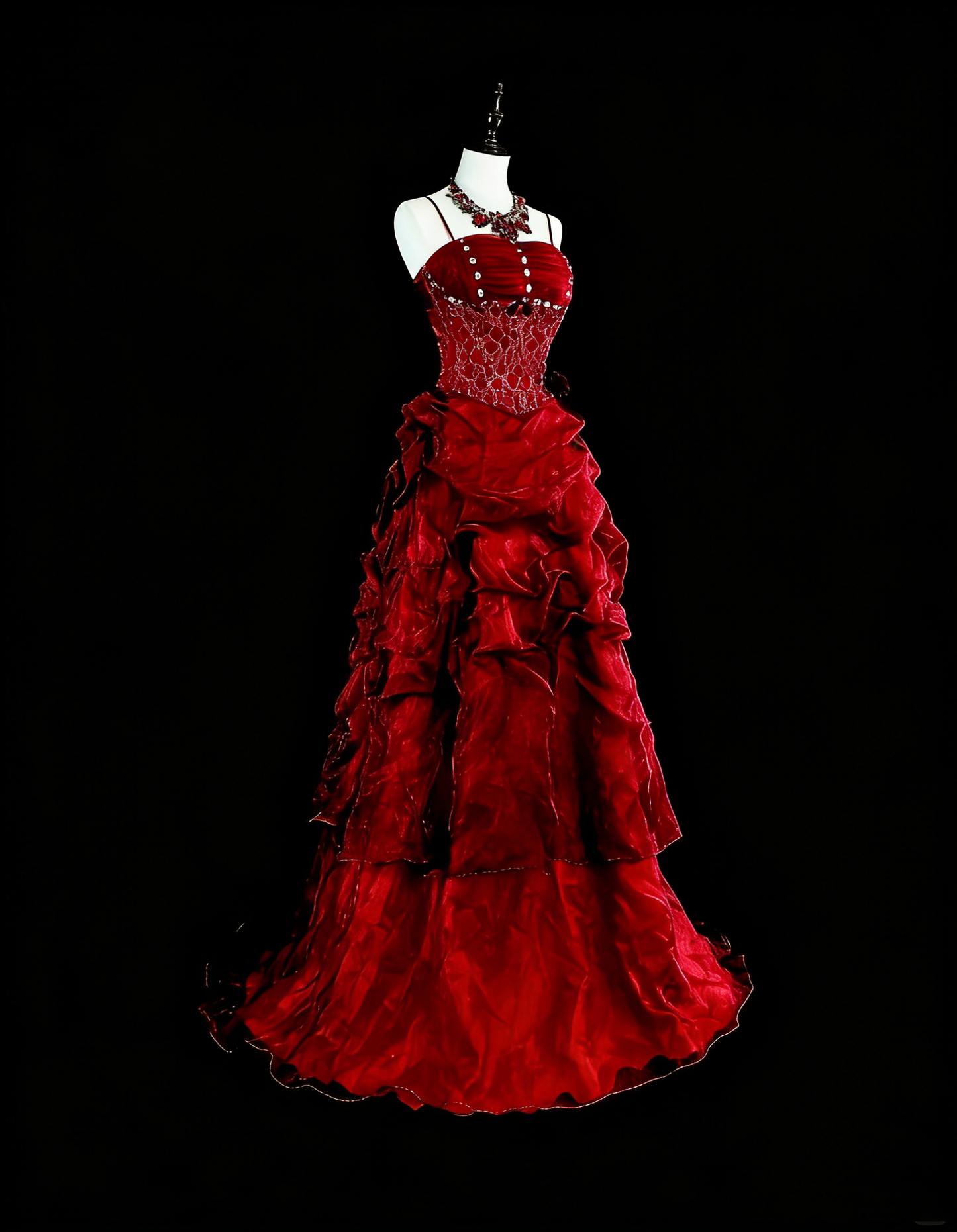 Elegant Ball Gown Spaghetti Strap Burgundy Tulle Inspiration Long Prom Dresses Party Dress N1843