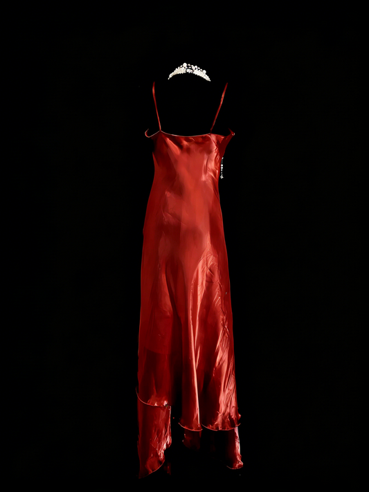 Vintage Fashion Night Aesthetic A Line Rust Red Spaghetti Straps 80s 70s 90s College Formal Outfit Long Prom Graduation Dresses N1150