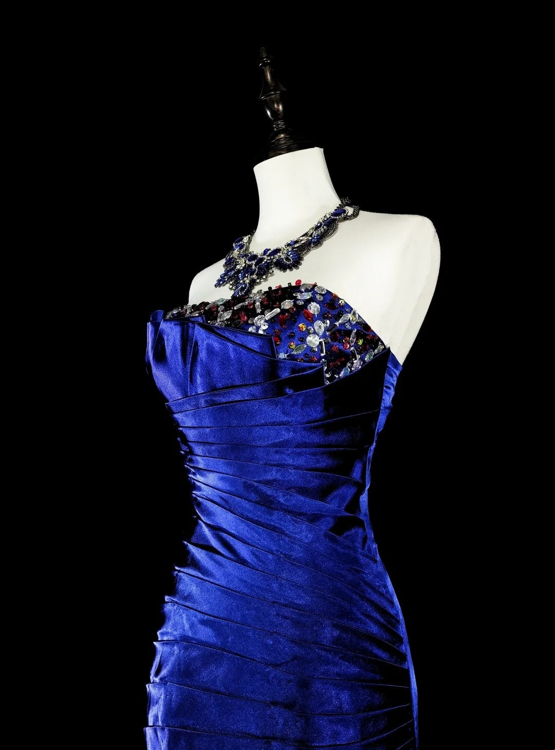 Vintage Prom Dresses Aesthetic Mermaid Strapless Royal Blue Beaded Classic Inspo Party Dress N2005