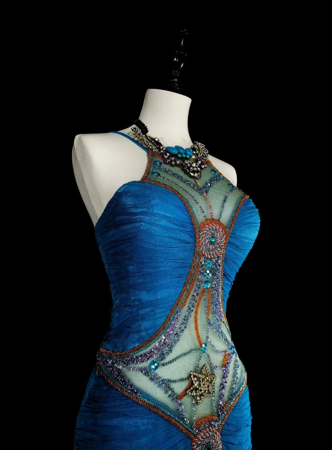 Vintage Prom Dresses Aesthetic Mermaid Jewel Neck Royal Blue Beaded Classic Inspo Party Dress N2006