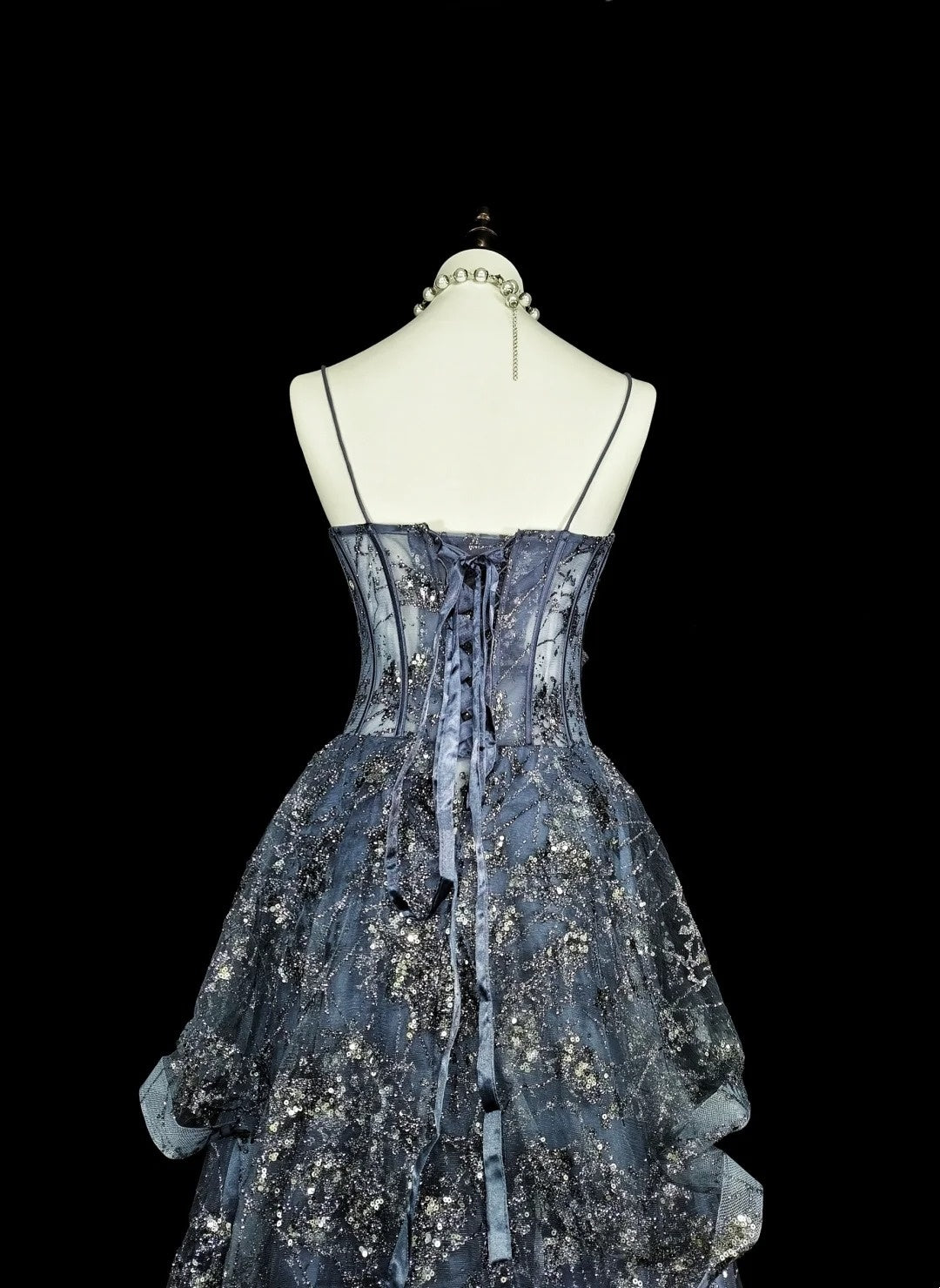 Vintage Prom Dresses Aesthetic Ball Gown Spaghetti Straps Gray Sequins Long Inspo Formal Party Gowns N1849