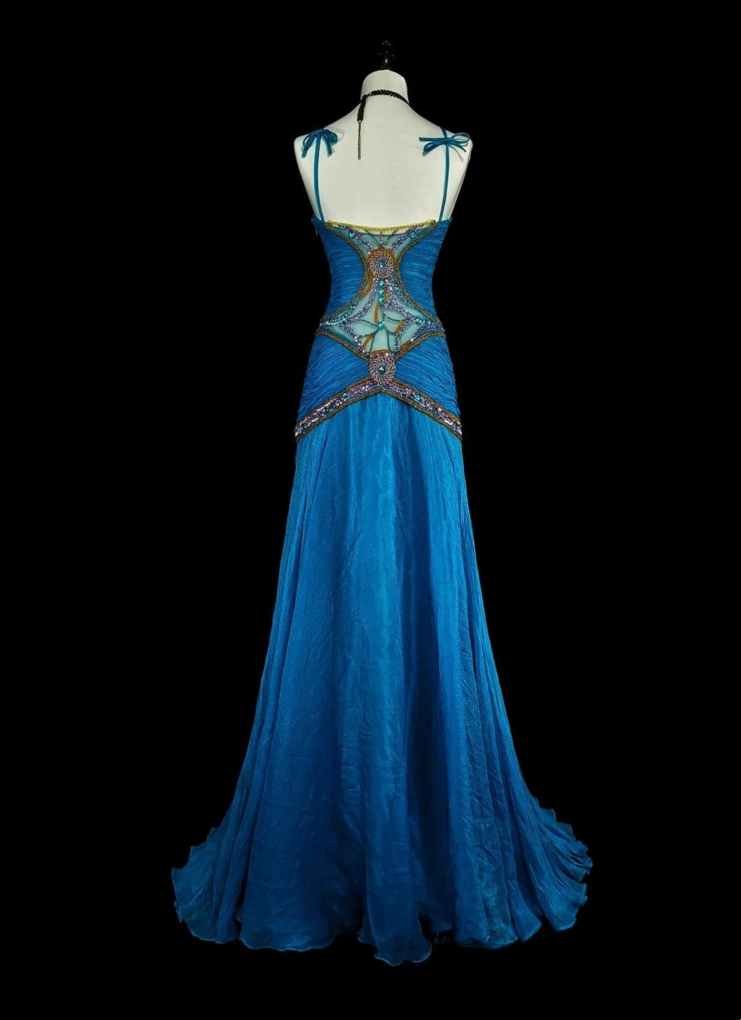 Vintage Prom Dresses Aesthetic Mermaid Jewel Neck Royal Blue Beaded Classic Inspo Party Dress N2006