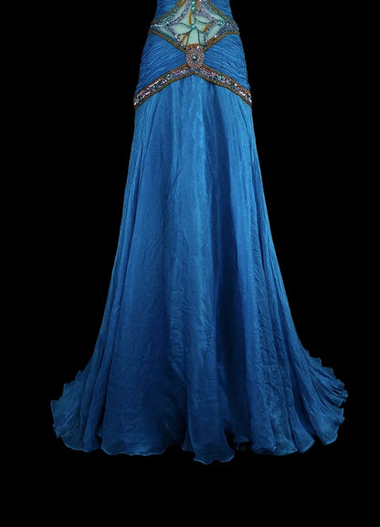 Vintage Prom Dresses Aesthetic Mermaid Jewel Neck Royal Blue Beaded Classic Inspo Party Dress N2006