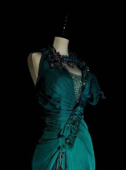 Modest A line Halter Dark Green Chiffon Sleeveless Senior Prom Dresses High School Long Formal Dress N1378
