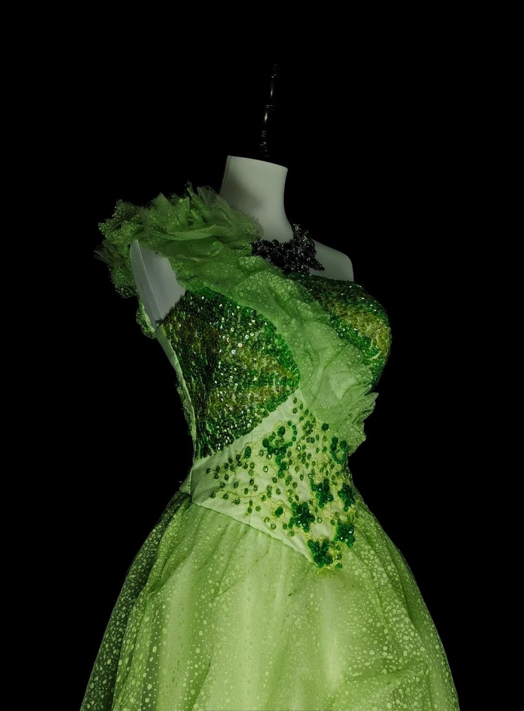 Modest Ball Gown One Shoulder Green Tulle Long Summer For High Schools Prom Dresses Spring Formal Dress N1418