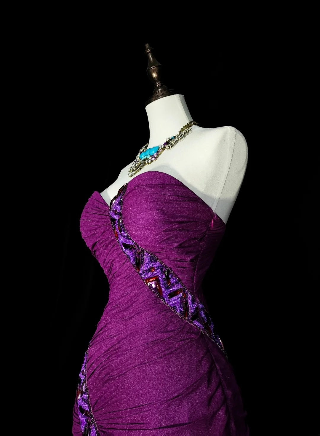 Vintage Mermaid Sweetheart With Beaded Purple Long Summer Beach Black Tie Prom Dresses Spring Formal Party Dress N1420