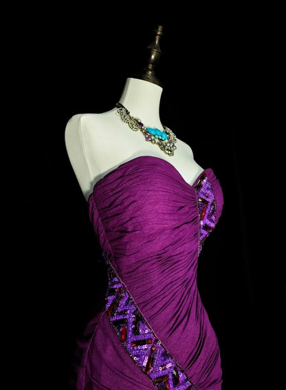 Vintage Mermaid Sweetheart With Beaded Purple Long Summer Beach Black Tie Prom Dresses Spring Formal Party Dress N1420