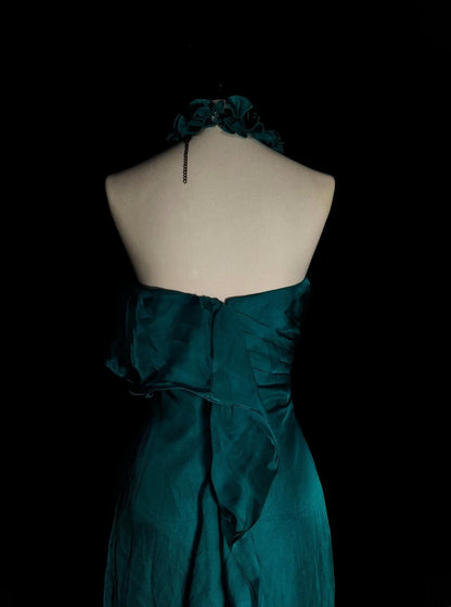 Modest A line Halter Dark Green Chiffon Sleeveless Senior Prom Dresses High School Long Formal Dress N1378