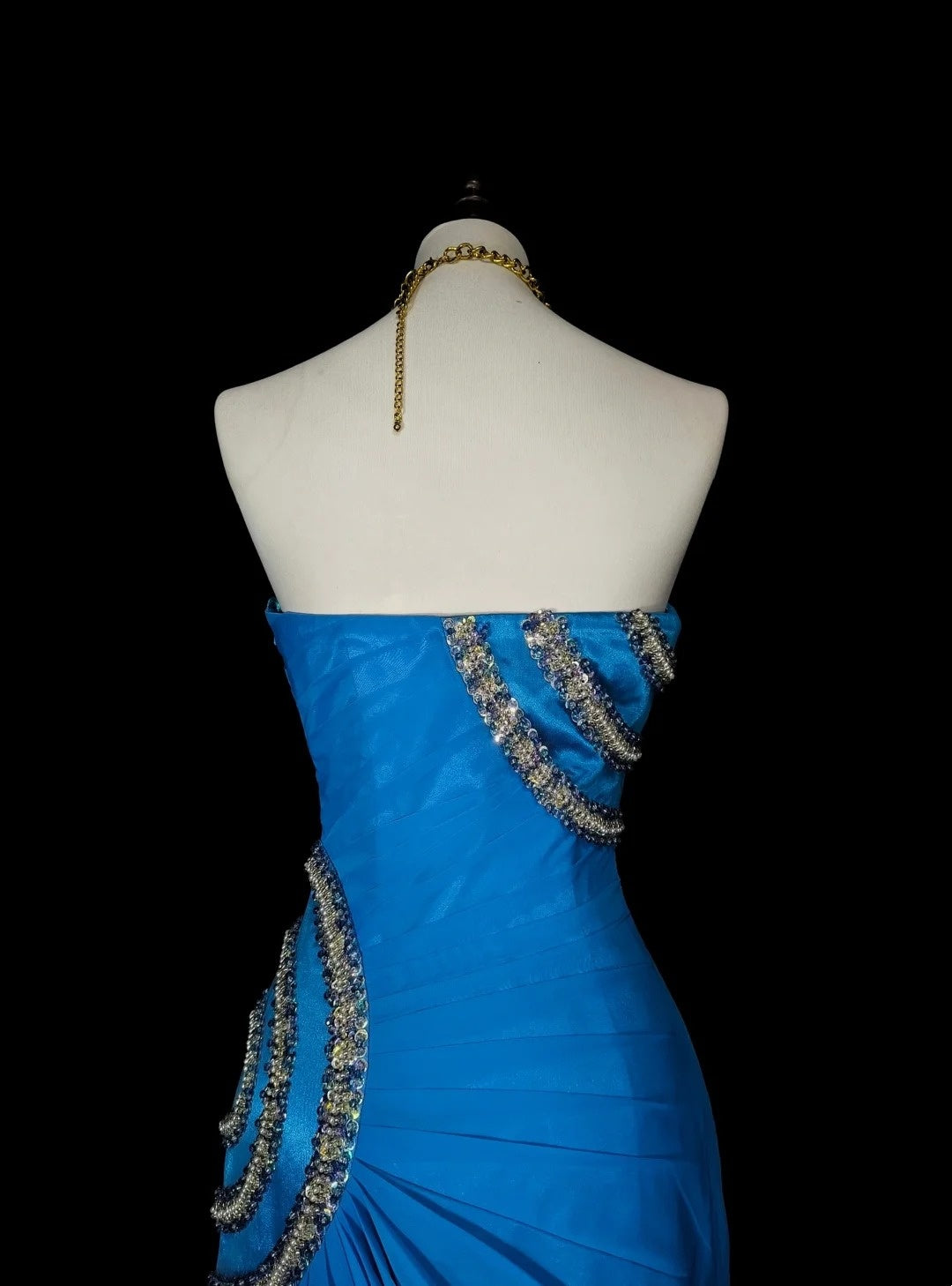 Vintage Mermaid Strapless Chiffon Blue With Beaded Long Summer Prom Dresses Spring Formal Party Dress N1423