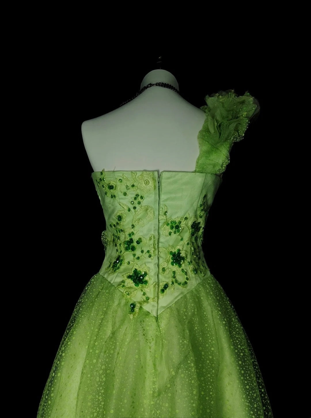 Modest Ball Gown One Shoulder Green Tulle Long Summer For High Schools Prom Dresses Spring Formal Dress N1418