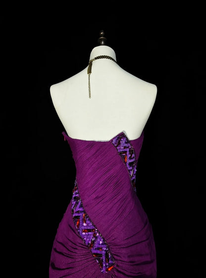 Vintage Mermaid Sweetheart With Beaded Purple Long Summer Beach Black Tie Prom Dresses Spring Formal Party Dress N1420