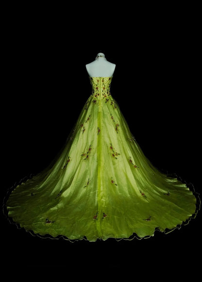 Chic Ball Gown Strapless Green Tulle With Beaded Long College Formal Outfit Prom Graduation Dresses For Teens N1379