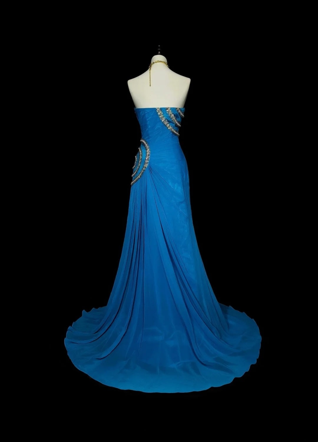 Vintage Mermaid Strapless Chiffon Blue With Beaded Long Summer Prom Dresses Spring Formal Party Dress N1423