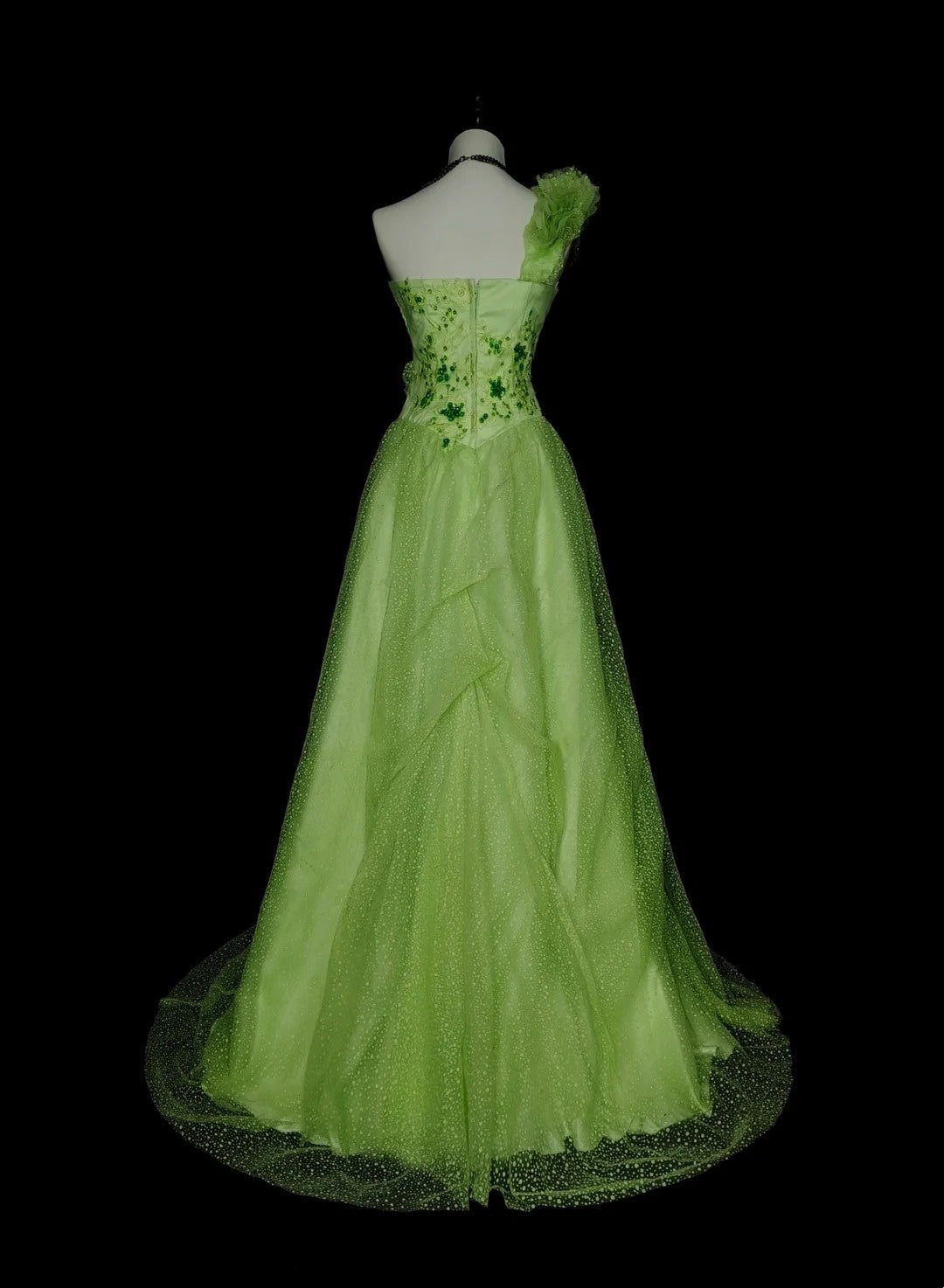 Modest Ball Gown One Shoulder Green Tulle Long Summer For High Schools Prom Dresses Spring Formal Dress N1418