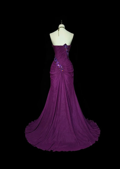 Vintage Mermaid Sweetheart With Beaded Purple Long Summer Beach Black Tie Prom Dresses Spring Formal Party Dress N1420