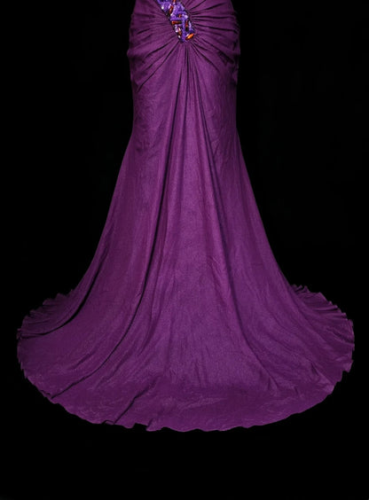 Vintage Mermaid Sweetheart With Beaded Purple Long Summer Beach Black Tie Prom Dresses Spring Formal Party Dress N1420