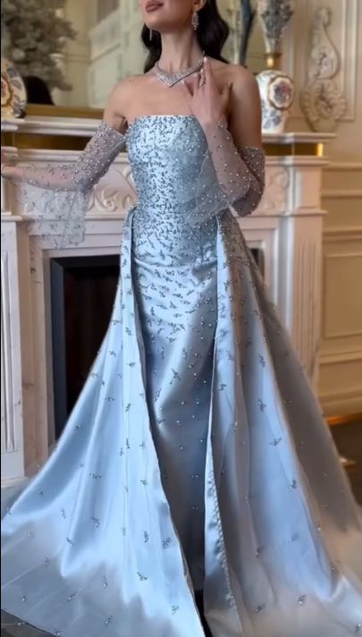 Customized Mermaid Prom Dresses Floor-Length Strapless Full Sleeve Evening Gown Simple Fashion Graduation Gown N885