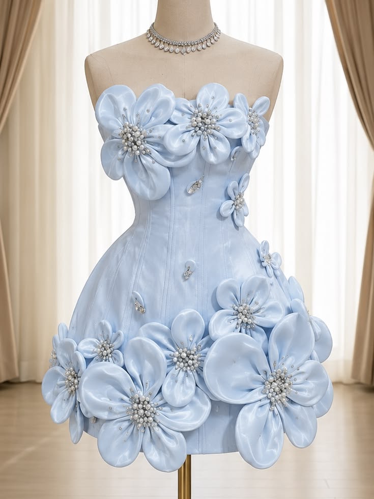 Whimsical Dream A Line Strapless Blue Satin Hoco Outftis inspo Short Homecoming Dresses 2026 RB6863