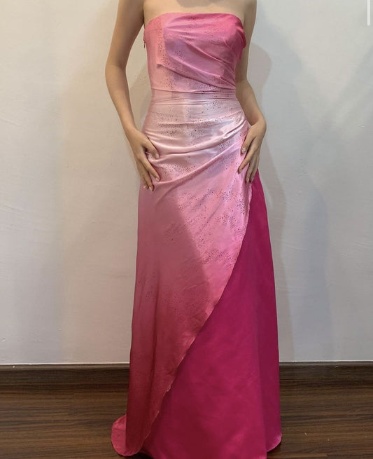 Vintage Y2K A line 2000s Pink Ombre Gown Gradient Colors Strapless Formal Dress 21st Birthday Prom Dresses N2750