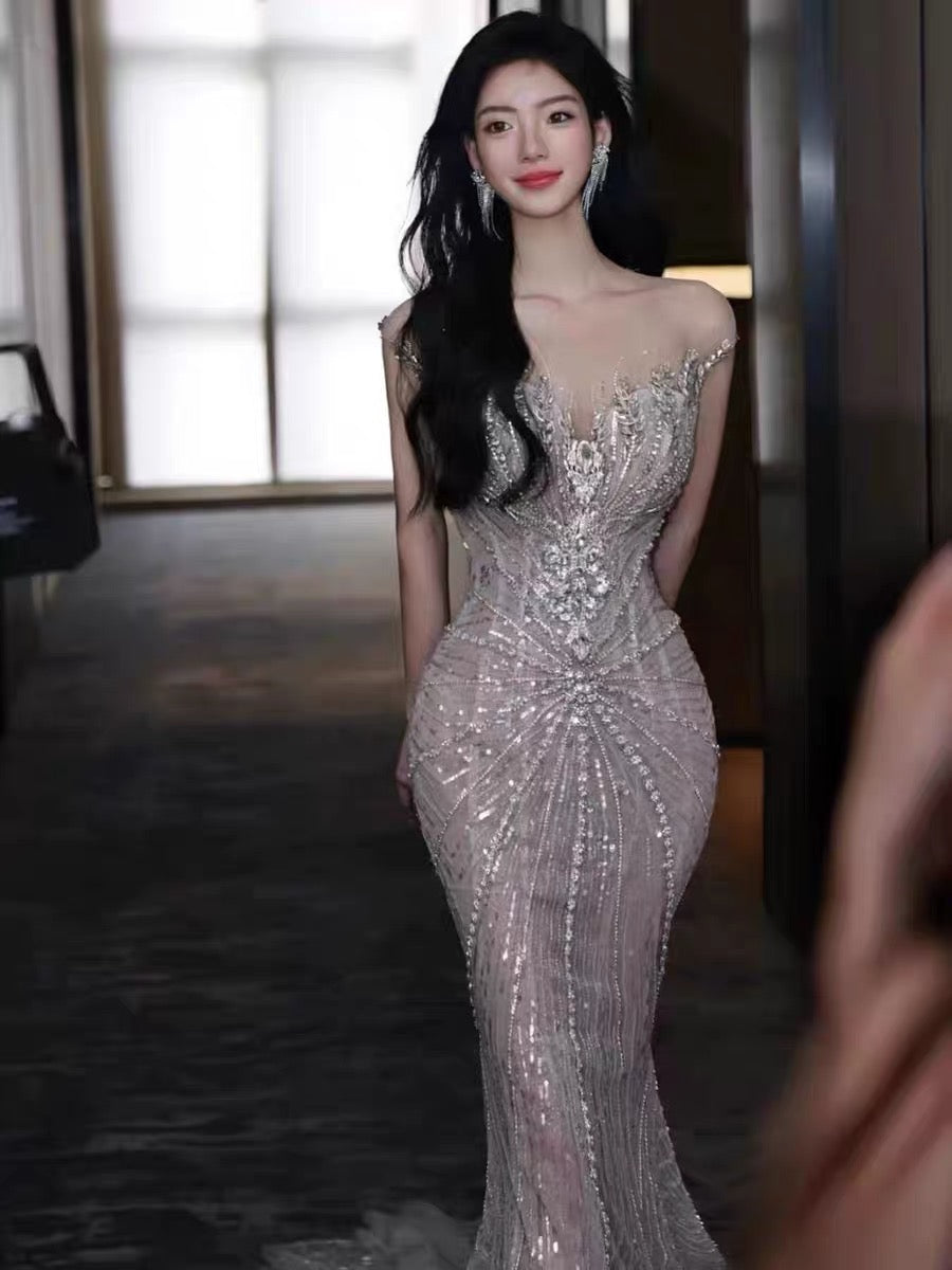 Sparkly Mermaid Sweetheart White Sequins For Women Party Dresses Long Formal Prom Dress Inspo 22th Birthday Gown AB1385