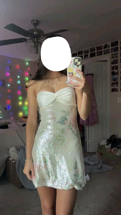 Cute Homecoming Dresses Outfit inspo Floral Hoco Dress: White Silk Mini Glow Sequin 16th Birthday Cocktail Ideas Outfits RB8320