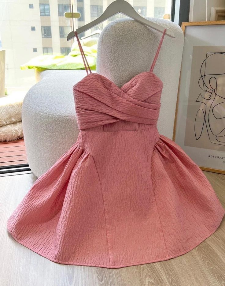 Pretty A Line Spaghetti Strap Pink Mini Homecoming Dress Inspo Short Graduation Dresses RB6870