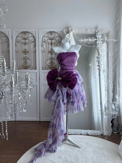 Modest Hoco Dress Homecoming Dresses Ball Gown Strapless Purple 16th Birthday Party Outfits RB6388