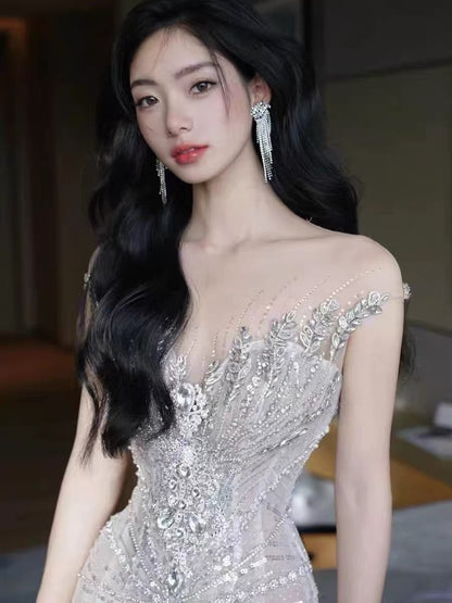 Sparkly Mermaid Sweetheart White Sequins For Women Party Dresses Long Formal Prom Dress Inspo 22th Birthday Gown AB1385