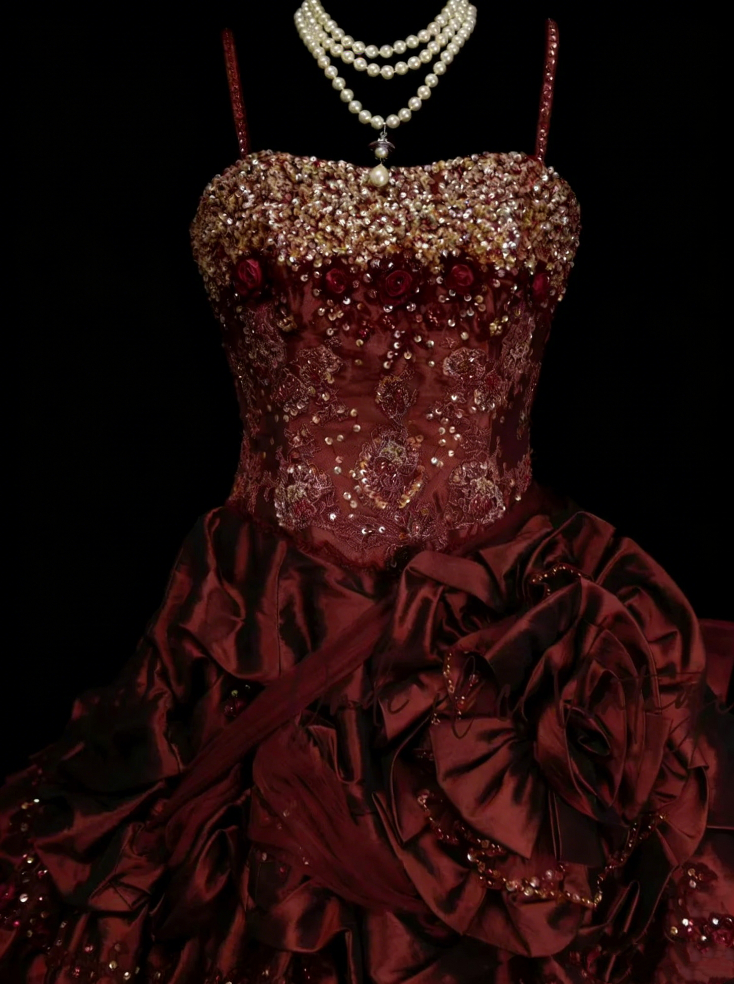 Vintage Ball Gown Spaghetti Straps Burgundy Satin With Layers Tiered Sweet 16 Dresses Quinceanera Dress Long 15 Vestidos De Fiesta N1447