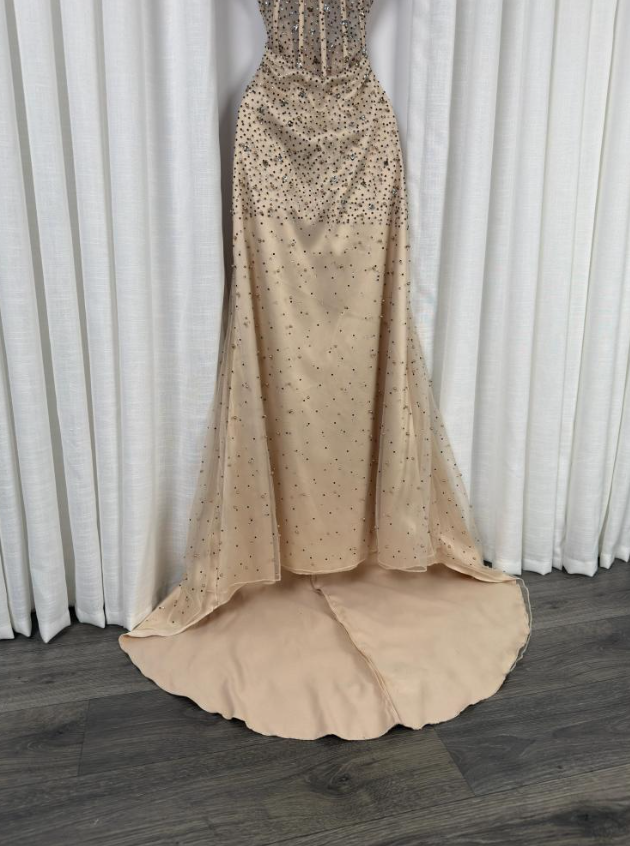 Sparkly Mermaid Square Neck Champagne Sequins Senior Prom Dresses High School Long Formal Dress N1320