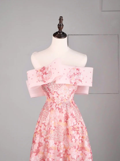 Elegant A line Off The Shoulder Pink Sequin Long Prom Dresses For Teens Evening Outfits Formal Dress N1079