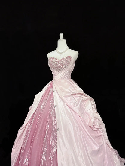 Sweet 16 Dresses Long Ball Gown Sweet Sixteen Long Birthday Dress Sweetheart Pink Tulle Formal Gown RC0288