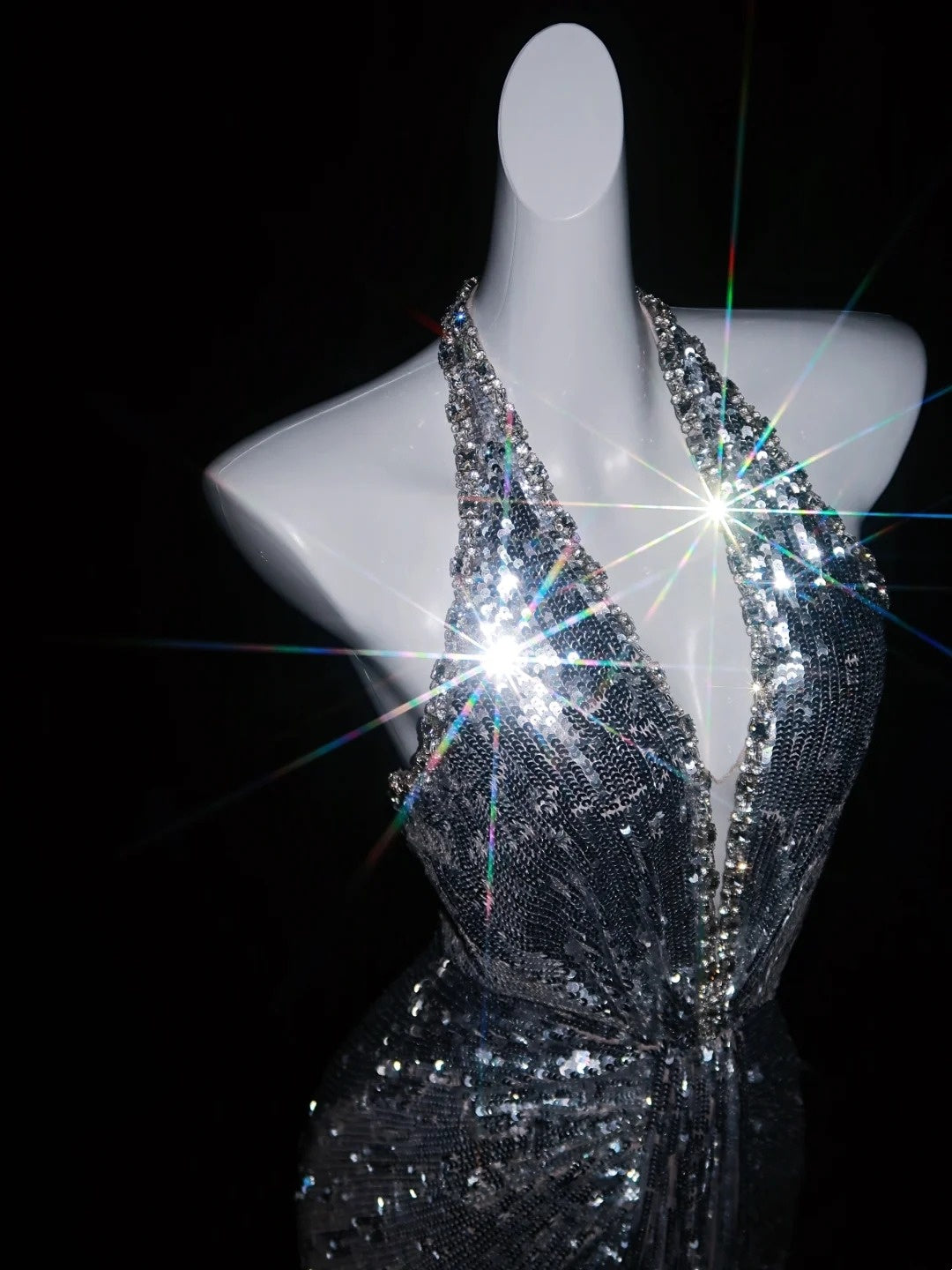 Glittery Mermaid Halter Grey Sequins Long Prom Dresses Evening Outfits Formal Dress N1075