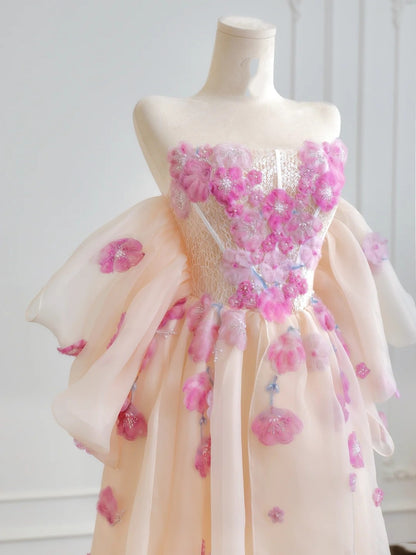 Princess Ball Gown Strapless Champagne Tulle With Lace Long Prom Dresses Inspiration Party Gowns N309