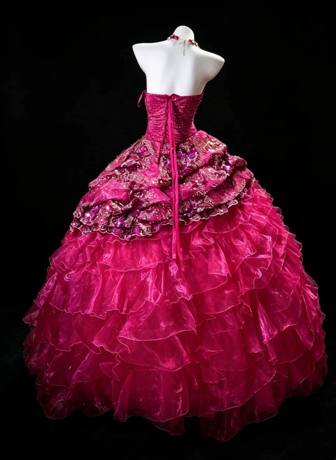 Fairy Quince Dress Ball Gown Sweethart Hot Pink Tiered Sweet 16 Quinceanera Dresses 15 Vestidos De Fiesta N4477