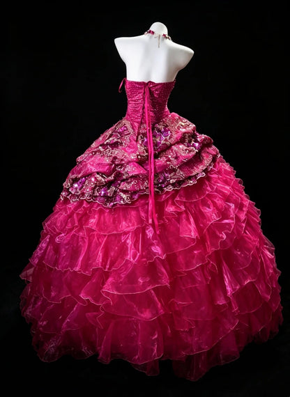Fairy Quince Dress Ball Gown Sweethart Hot Pink Tiered Sweet 16 Quinceanera Dresses 15 Vestidos De Fiesta N4477