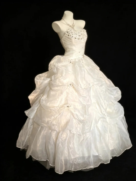 Princess Ball Gown Sweetheart White Organza Quince Dress Long Sweet 15 16 Quinceanera Dresses Vestido de princesa RB4468