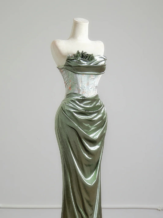 Romantic Mermaid Strapless Sage Green With Ruffles Long Prom Dresses Impress 18th Birthday Outfits Party Gown N397