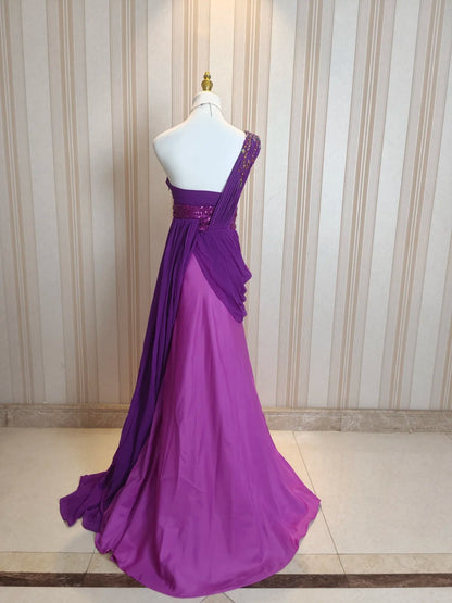 Vintage Prom Dresses Mermaid One Shoulder Grape Chiffon 80s With Beading Long Formal Evening Outfits N4223