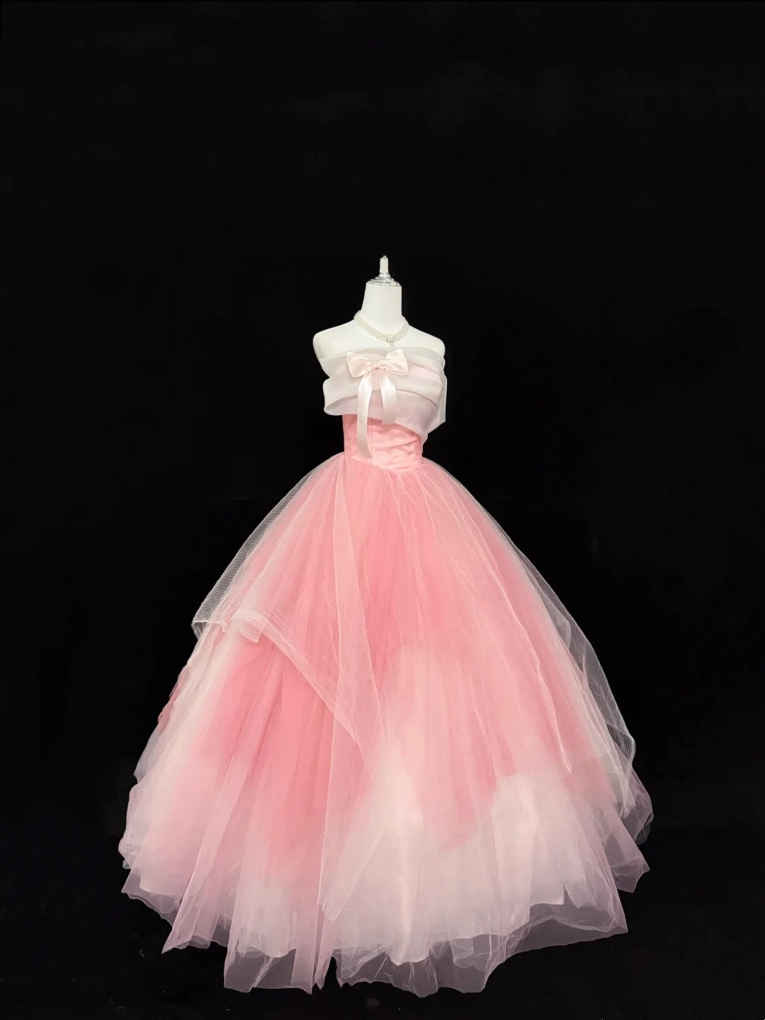 Sweet 15 Quinceanera Dress Ball Gown Strapless Pink With Bow-knot Tulle 15th Birthday Gown RC0250